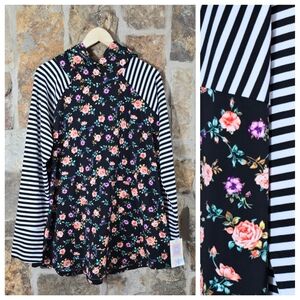 NWT Lularoe Amber 2X Floral Striped Hoodie Jacket Unicorn